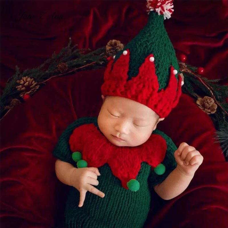 Christmas baby photography outfit photo props 3 - 6 month infant costume set holiday red green hat with opm kids xmas clothes - PratSN