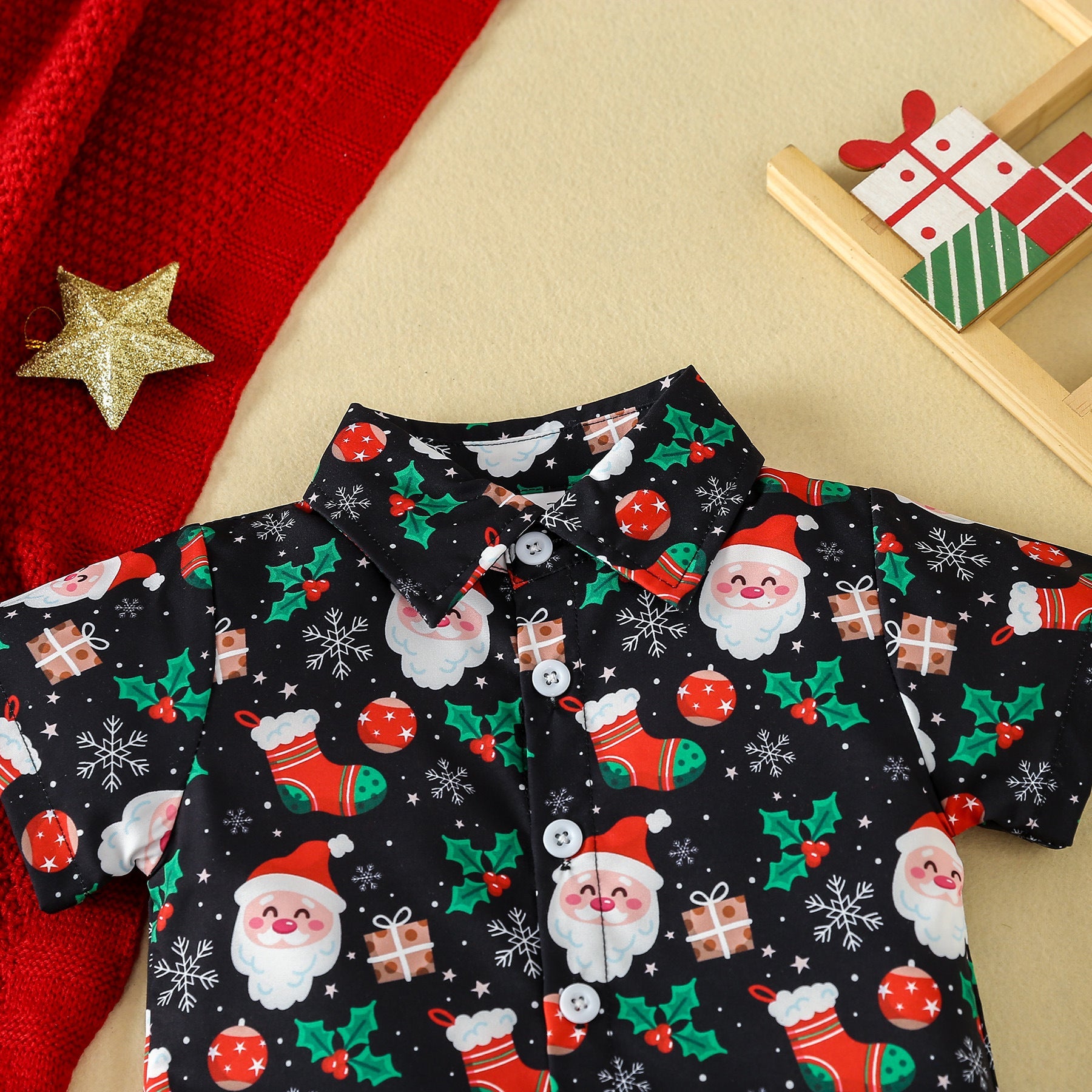 Christmas Children's Clothing Boys' Short - sleeved Printed Shirt Toddler Boys Christmas Outfits Gentleman Sets - PratSN