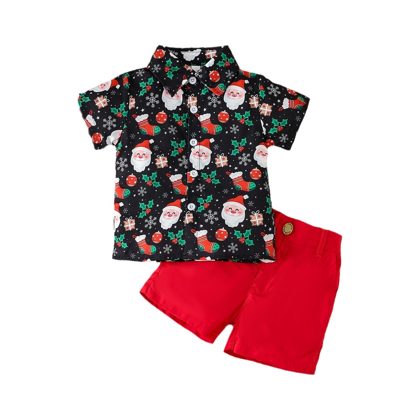 Christmas Children's Clothing Boys' Short - sleeved Printed Shirt Toddler Boys Christmas Outfits Gentleman Sets - PratSN