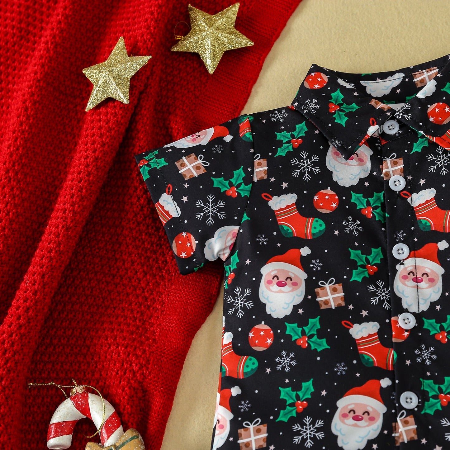 Christmas Children's Clothing Boys' Short - sleeved Printed Shirt Toddler Boys Christmas Outfits Gentleman Sets - PratSN