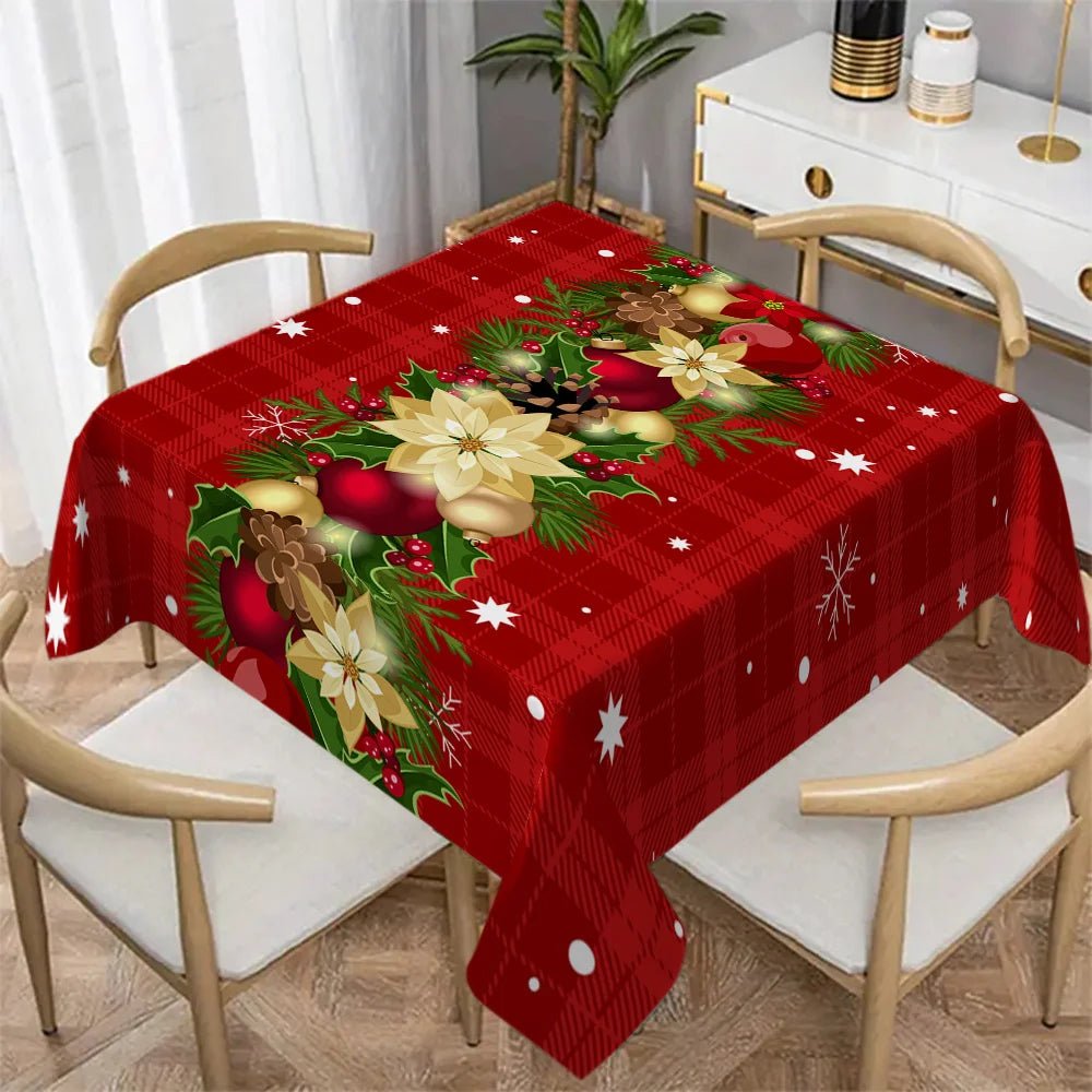 Christmas Holly Berry Rectangle Tablecloth Holiday Party Decor Reusable Tablecloth for Table Party Supplies Christmas Decoration - PratSN