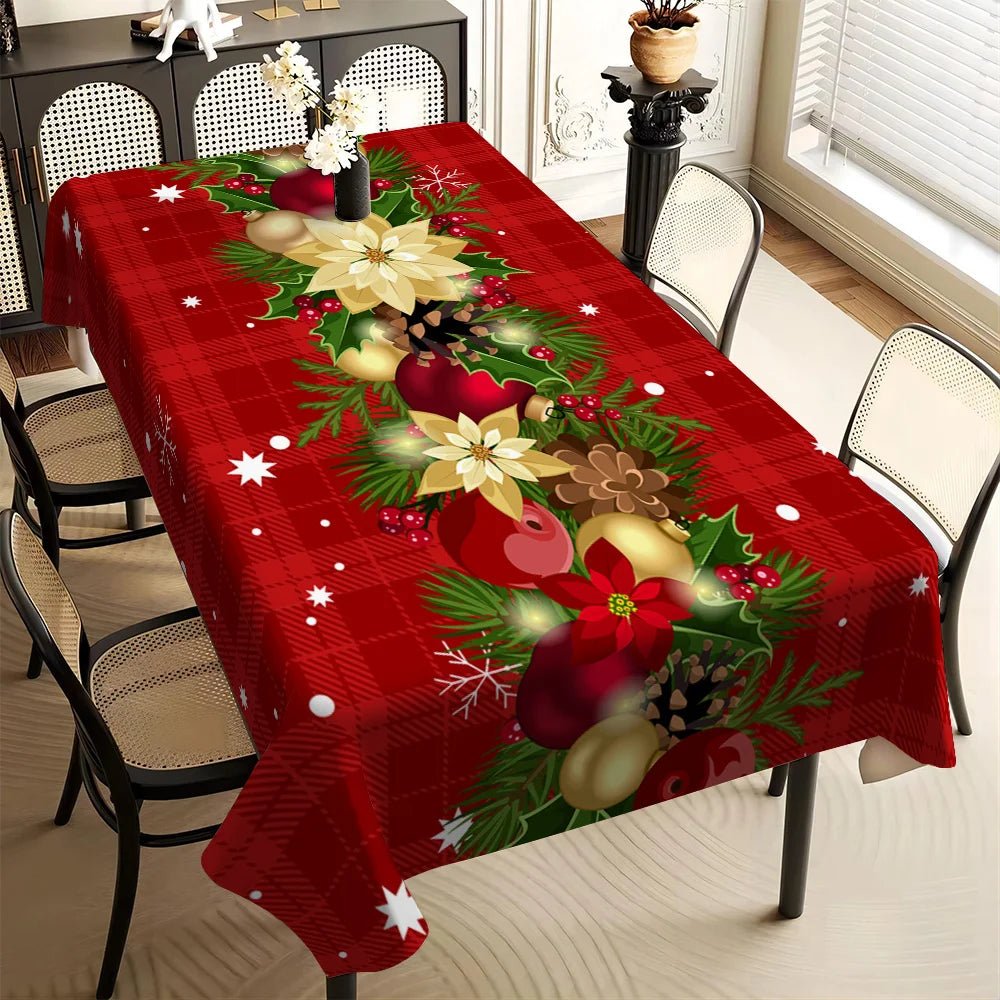 Christmas Holly Berry Rectangle Tablecloth Holiday Party Decor Reusable Tablecloth for Table Party Supplies Christmas Decoration - PratSN