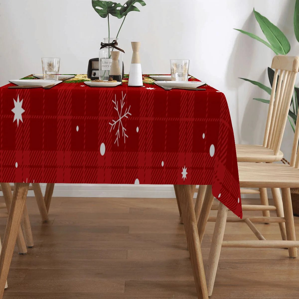 Christmas Holly Berry Rectangle Tablecloth Holiday Party Decor Reusable Tablecloth for Table Party Supplies Christmas Decoration - PratSN