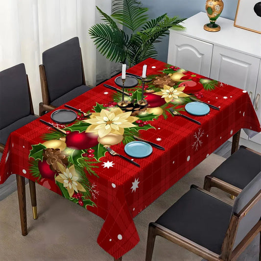 Christmas Holly Berry Rectangle Tablecloth Holiday Party Decor Reusable Tablecloth for Table Party Supplies Christmas Decoration - PratSN