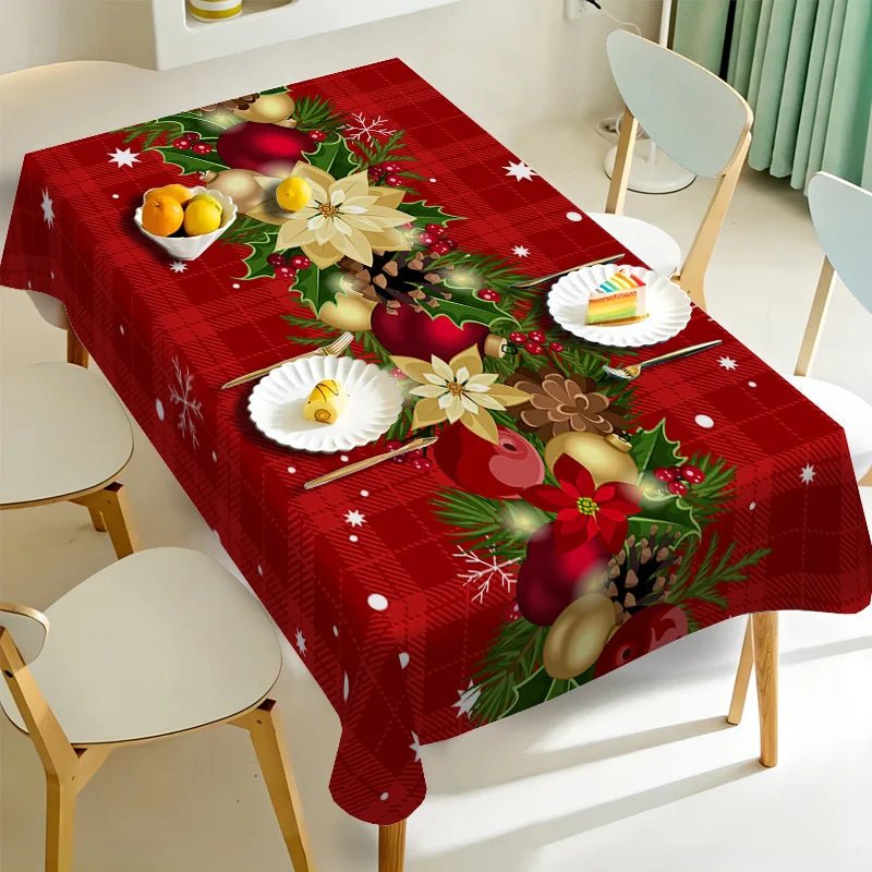 Christmas Holly Berry Rectangle Tablecloth Holiday Party Decor Reusable Tablecloth for Table Party Supplies Christmas Decoration - PratSN
