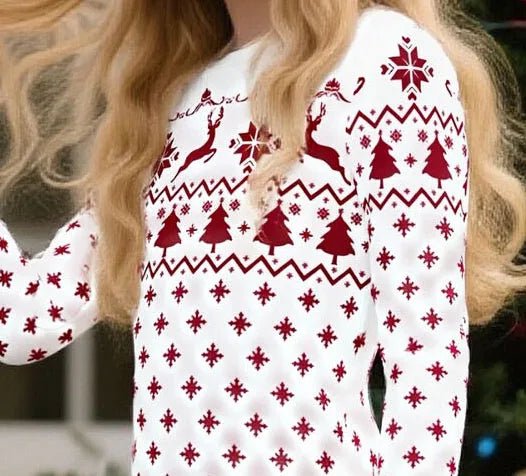 Christmas Knitted Dress for Girls - Long Sleeve Xmas Pattern Sweater Dress with Reindeer & Tree Prints, Perfect for Holiday Part - PratSN