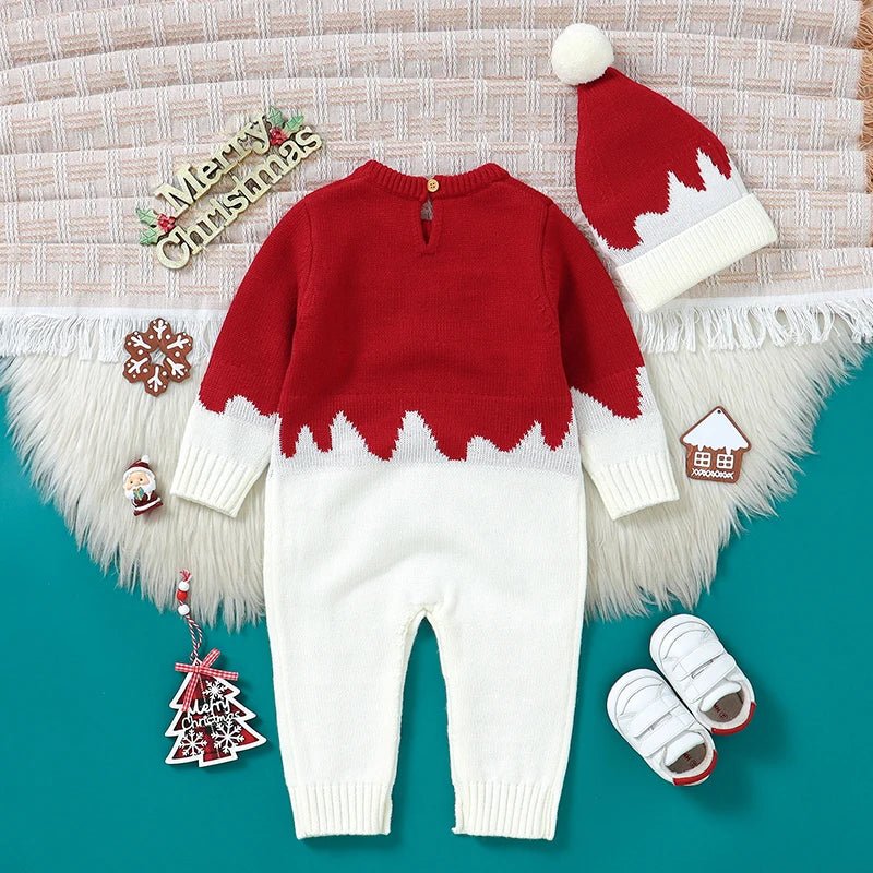 Christmas Newborn Baby Romper Knit Infant Girl Boy Jumpsuit Long Sleeve Child Xmas Clothes Fashion Cute Elk 0 - 18M Overalls 2pcs - PratSN