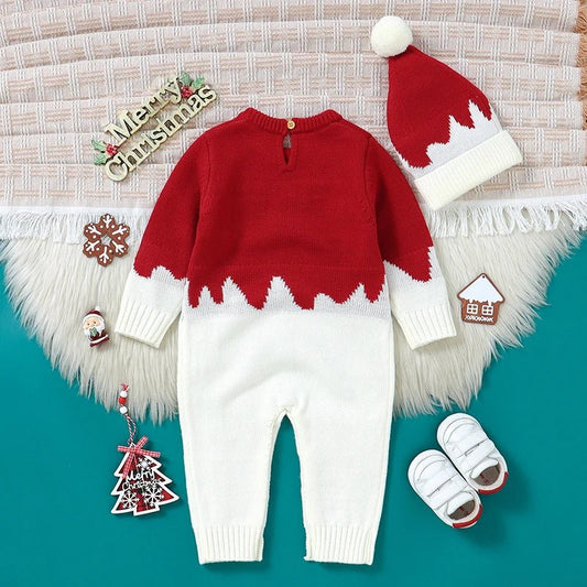 Christmas Newborn Baby Romper Knit Infant Girl Boy Jumpsuit Long Sleeve Child Xmas Clothes Fashion Cute Elk 0 - 18M Overalls 2pcs - PratSN