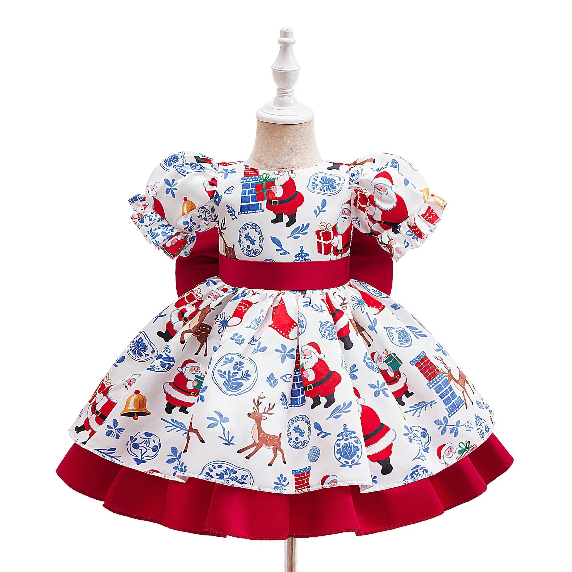Christmas Party Girls Dresses Elegant Santa Claus Deer Printed Birthday Princess Dress for Girl Bridesmaids Wedding - PratSN