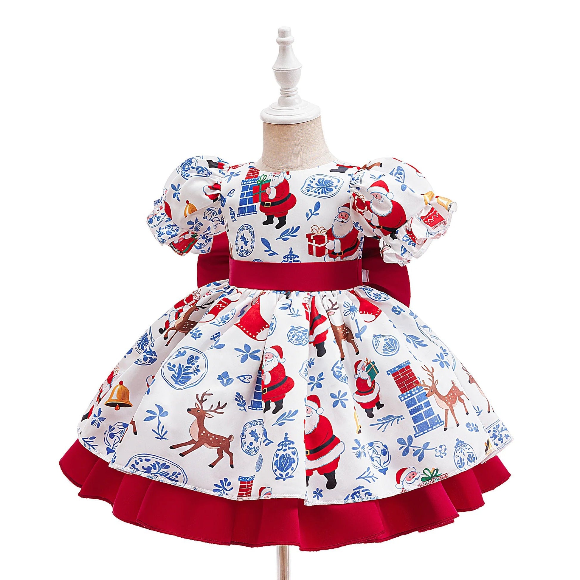Christmas Party Girls Dresses Elegant Santa Claus Deer Printed Birthday Princess Dress for Girl Bridesmaids Wedding - PratSN