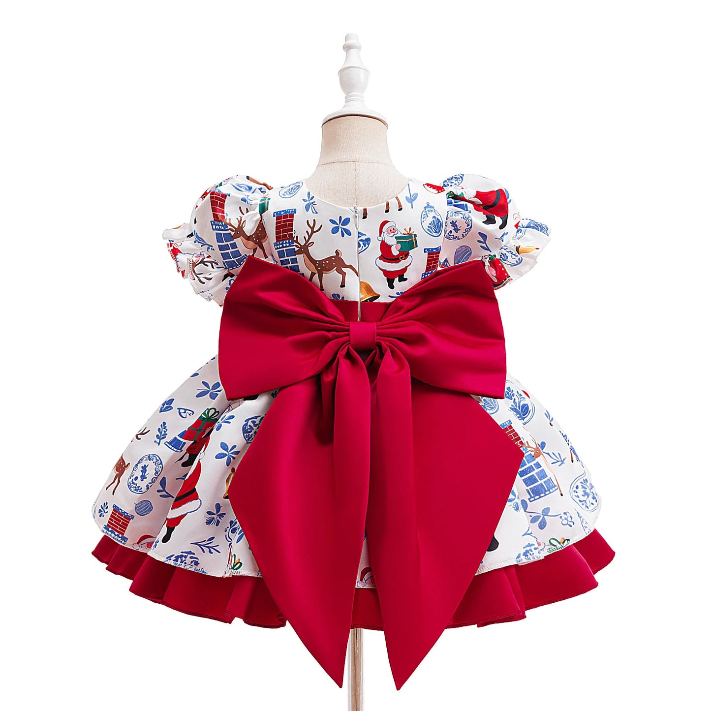 Christmas Party Girls Dresses Elegant Santa Claus Deer Printed Birthday Princess Dress for Girl Bridesmaids Wedding - PratSN