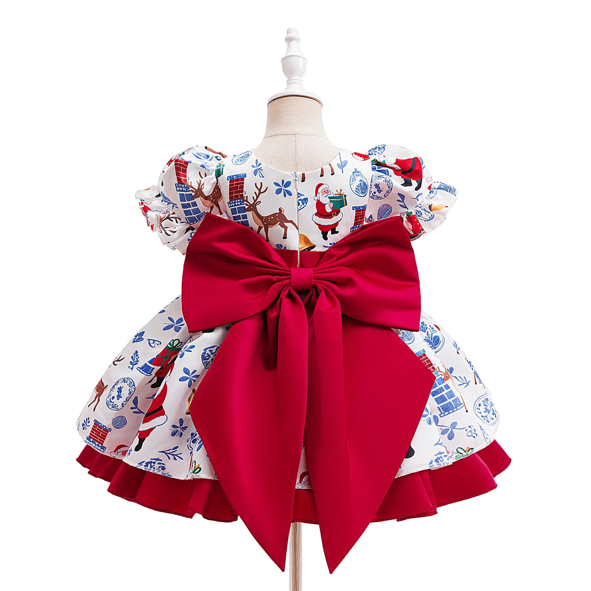 Christmas Party Girls Dresses Elegant Santa Claus Deer Printed Birthday Princess Dress for Girl Bridesmaids Wedding - PratSN