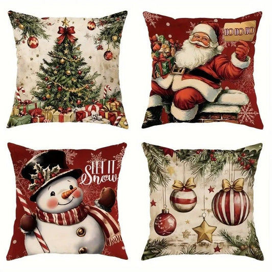Christmas Throw Pillow Cover Christmas Tree Candy Pillow Cover Santa Gift 18x18 inch Warm Hearted Cartoon Sofa Home Decoration - PratSN