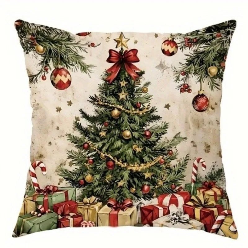 Christmas Throw Pillow Cover Christmas Tree Candy Pillow Cover Santa Gift 18x18 inch Warm Hearted Cartoon Sofa Home Decoration - PratSN