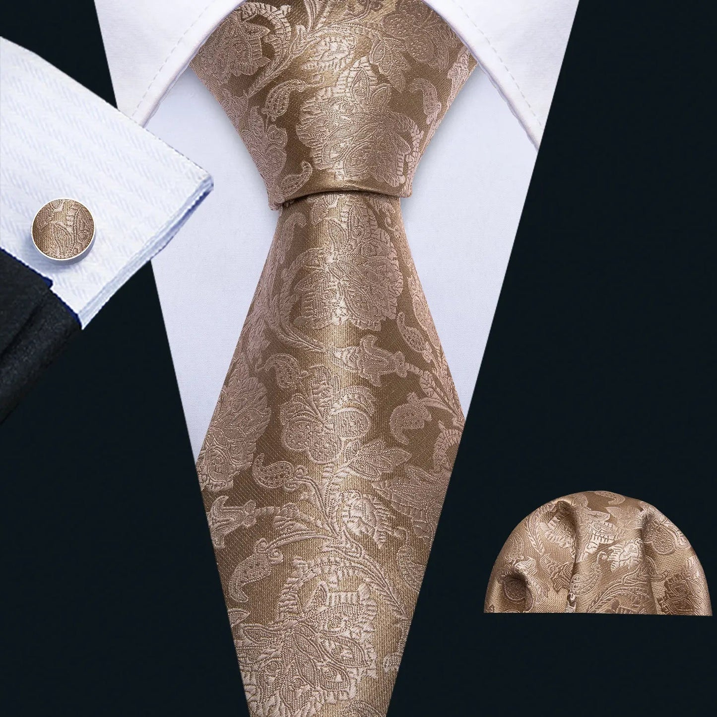 Classic Business Design Jacquard Paisley Men's Silk Tie Gift Tie Cufflinks Hanky 3PCS One Set - PratSN