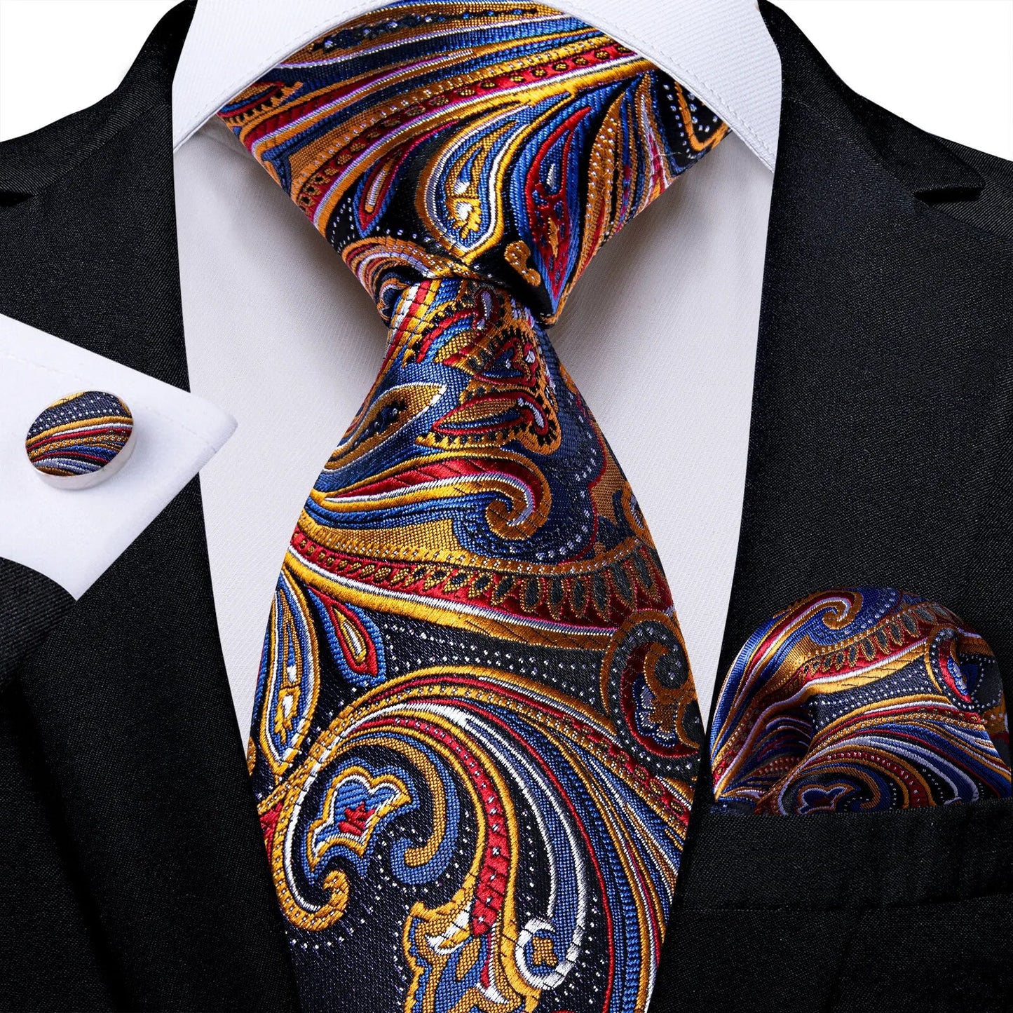 Classic Business Design Jacquard Paisley Men's Silk Tie Gift Tie Cufflinks Hanky 3PCS One Set - PratSN