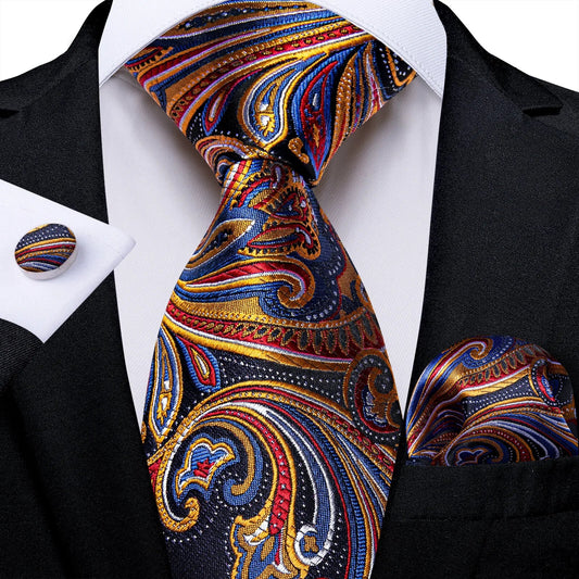 Classic Business Design Jacquard Paisley Men's Silk Tie Gift Tie Cufflinks Hanky 3PCS One Set - PratSN