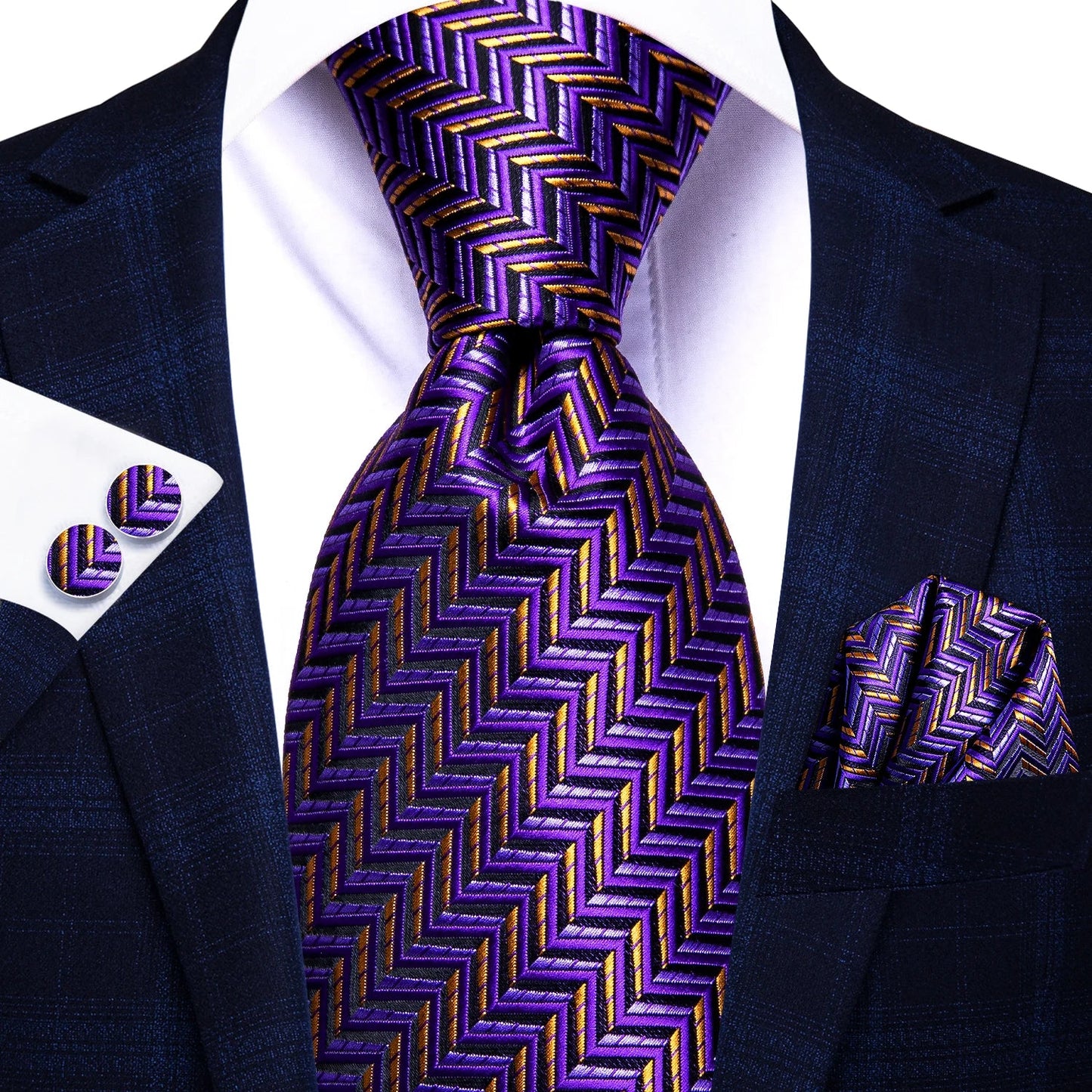 Classic Business Design Jacquard Paisley Men's Silk Tie Gift Tie Cufflinks Hanky 3PCS One Set - PratSN