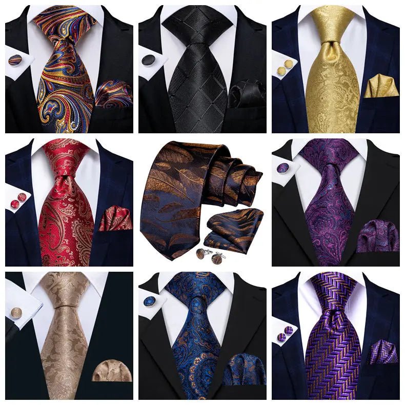 Classic Business Design Jacquard Paisley Men's Silk Tie Gift Tie Cufflinks Hanky 3PCS One Set - PratSN