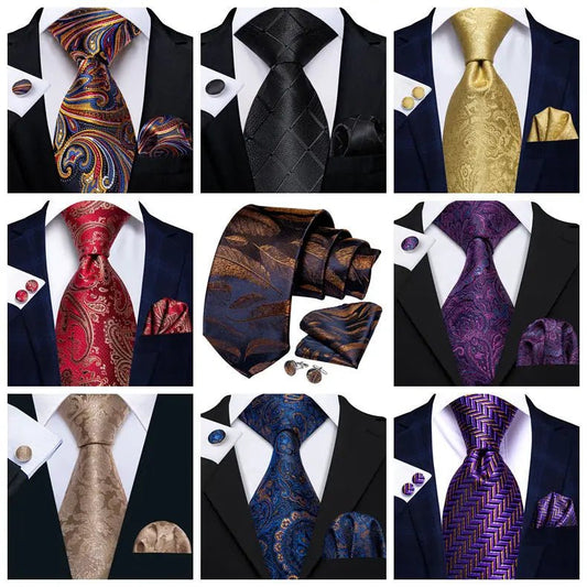 Classic Business Design Jacquard Paisley Men's Silk Tie Gift Tie Cufflinks Hanky 3PCS One Set - PratSN