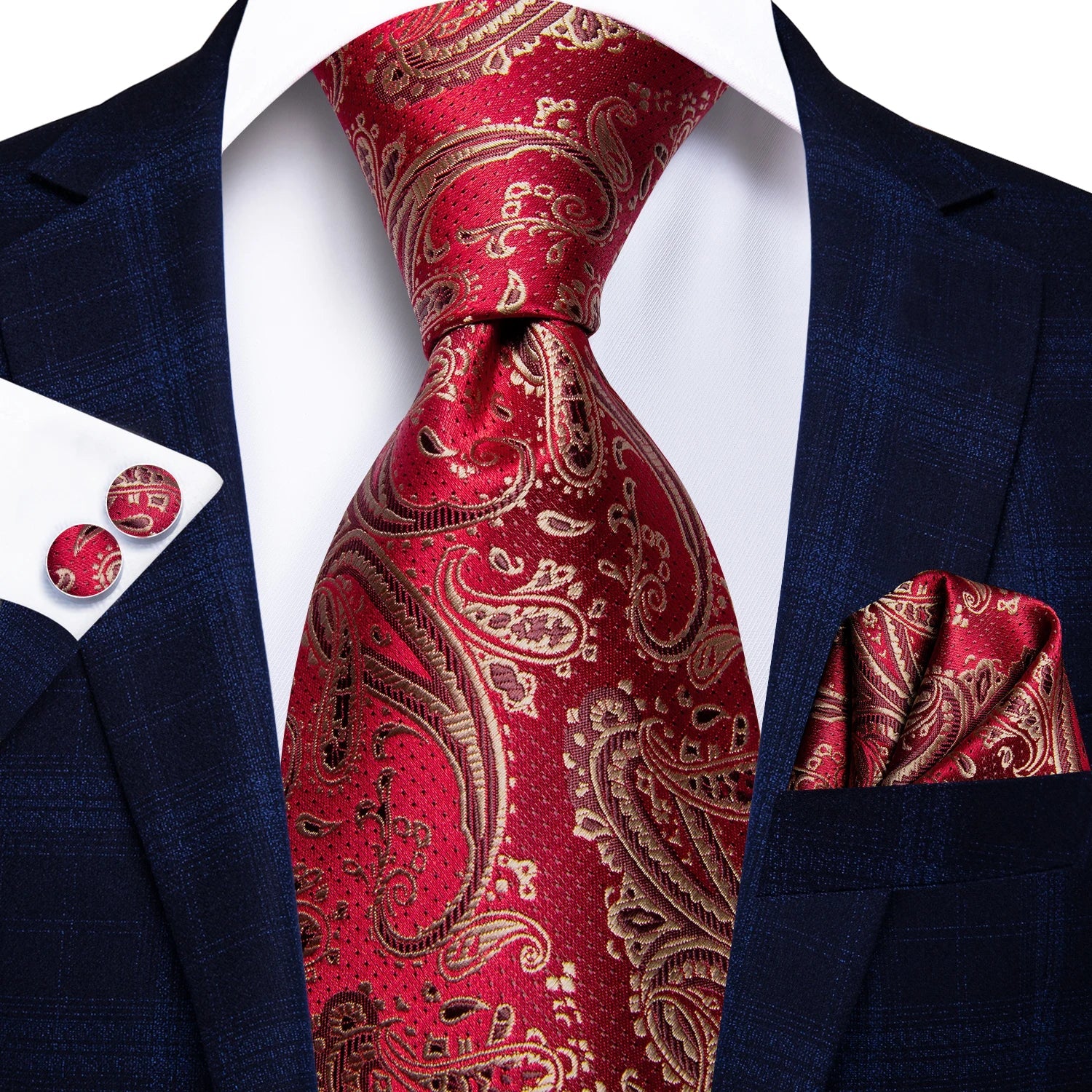 Classic Business Design Jacquard Paisley Men's Silk Tie Gift Tie Cufflinks Hanky 3PCS One Set - PratSN