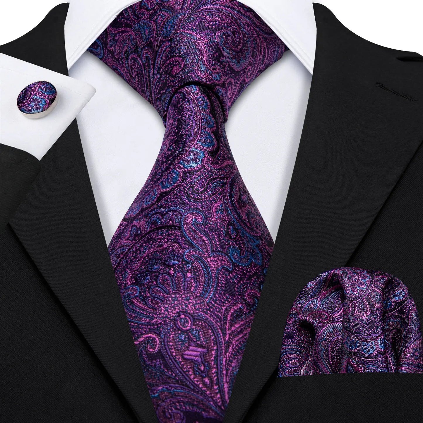 Classic Business Design Jacquard Paisley Men's Silk Tie Gift Tie Cufflinks Hanky 3PCS One Set - PratSN