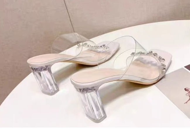 Clear Rhinestone All - in - one Sandals With High Heel Crystal - PratSN