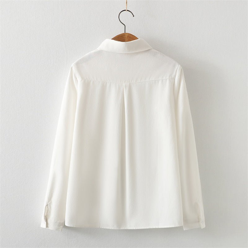 Collar Embroidered Leaves Solid Color Cotton Long - sleeved Shirt For Women French Shirt - PratSN