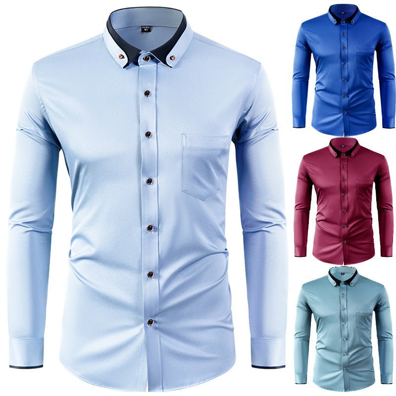 Color Effect Collar Design Solid Color Slim Fit Men's Shirt - PratSN