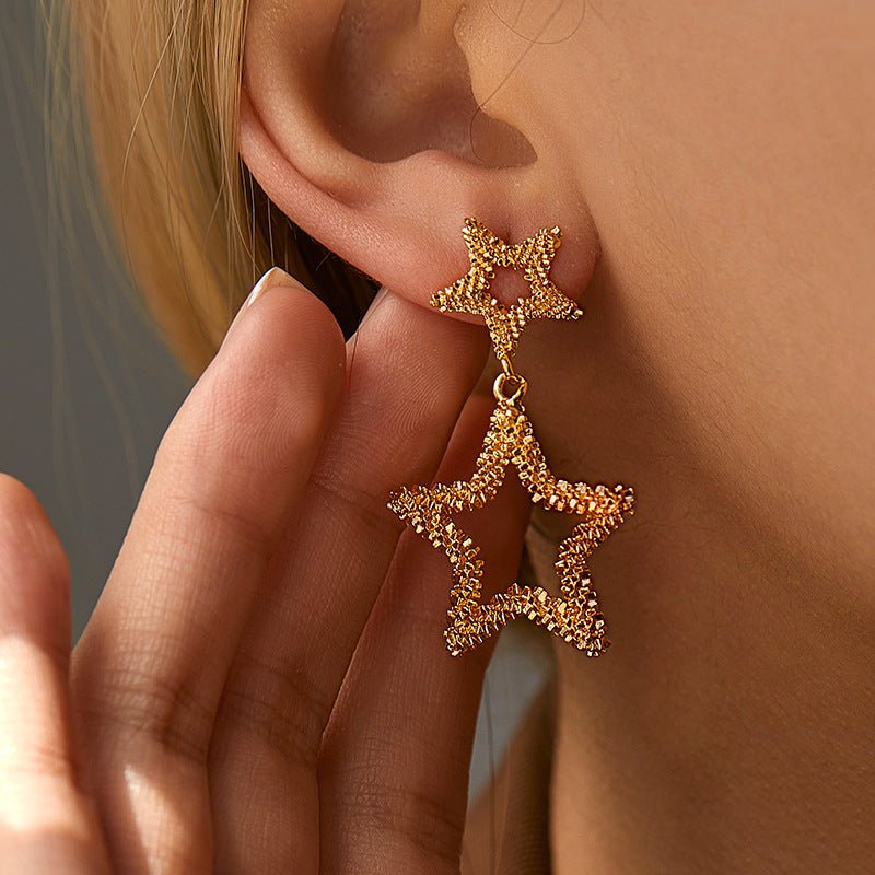 Color Retention Copper Plating 18K Real Gold Overlapping Design Double Layers Loving Heart Earrings - PratSN