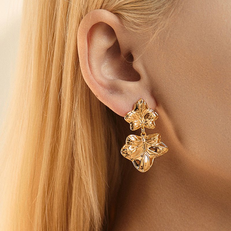 Color Retention Copper Plating 18K Real Gold Overlapping Design Double Layers Loving Heart Earrings - PratSN