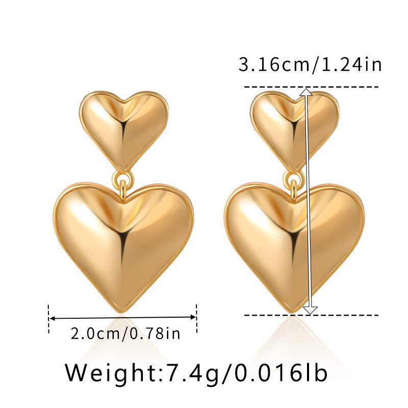 Color Retention Copper Plating 18K Real Gold Overlapping Design Double Layers Loving Heart Earrings - PratSN