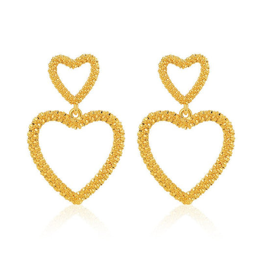 Color Retention Copper Plating 18K Real Gold Overlapping Design Double Layers Loving Heart Earrings - PratSN