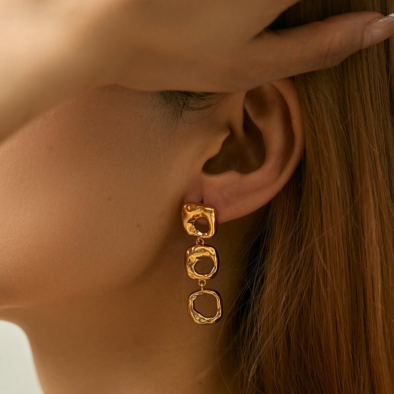 Color Retention Copper Plating 18K Real Gold Overlapping Design Double Layers Loving Heart Earrings - PratSN