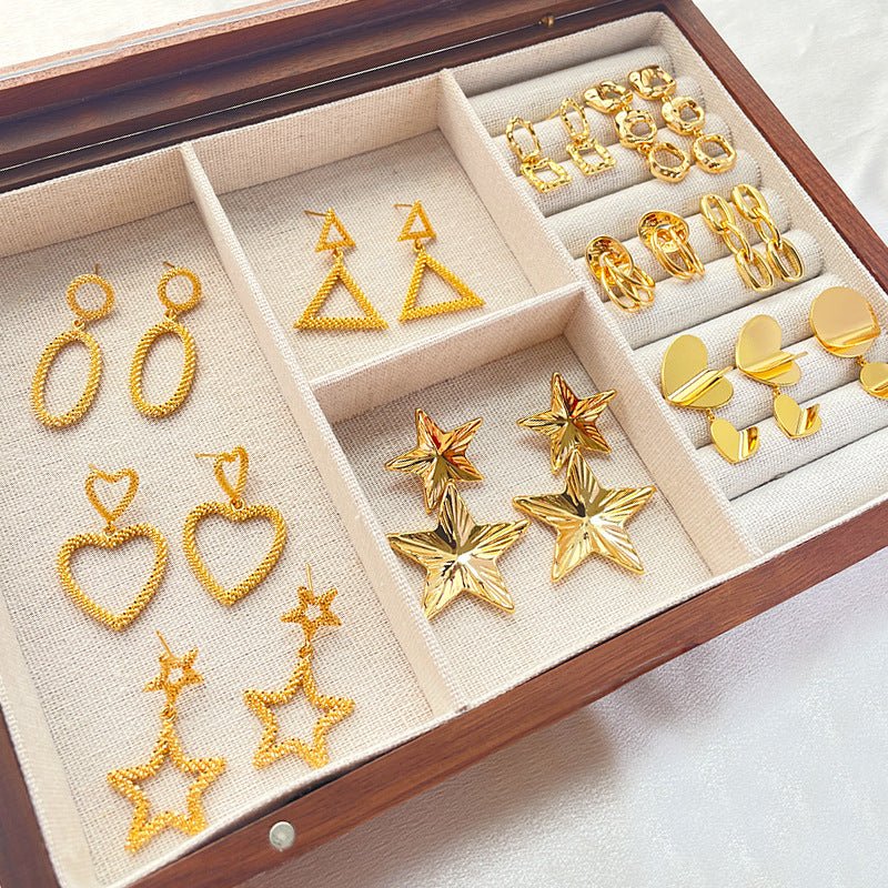 Color Retention Copper Plating 18K Real Gold Overlapping Design Double Layers Loving Heart Earrings - PratSN