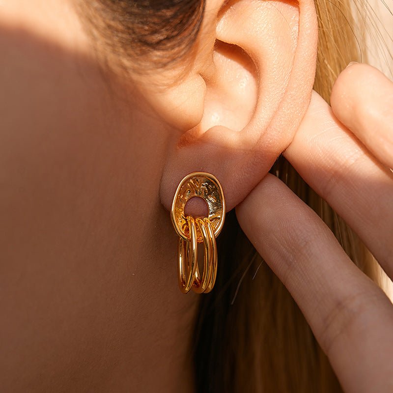 Color Retention Copper Plating 18K Real Gold Overlapping Design Double Layers Loving Heart Earrings - PratSN