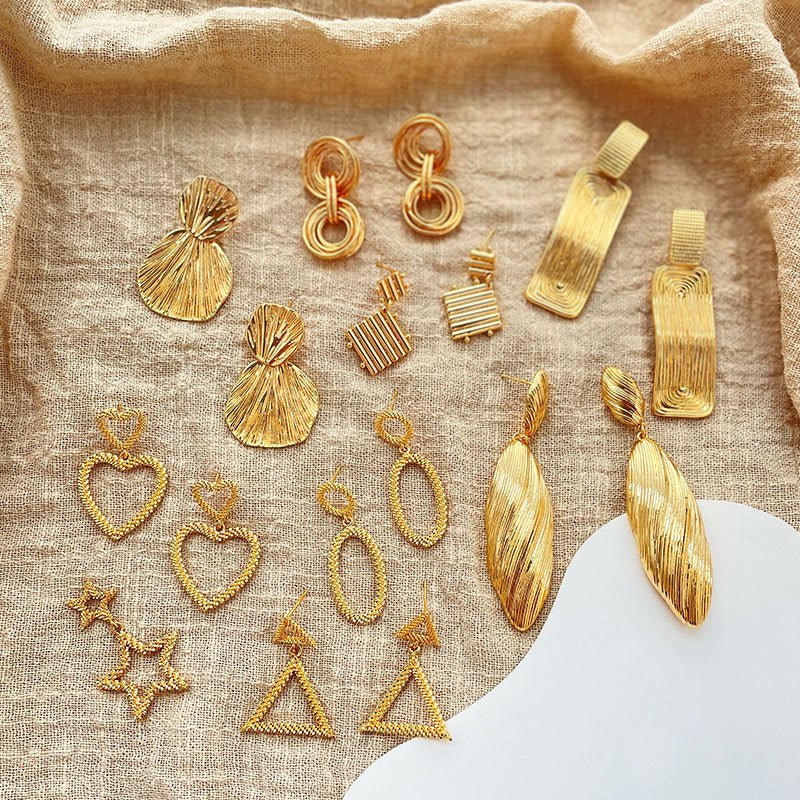 Color Retention Copper Plating 18K Real Gold Overlapping Design Double Layers Loving Heart Earrings - PratSN
