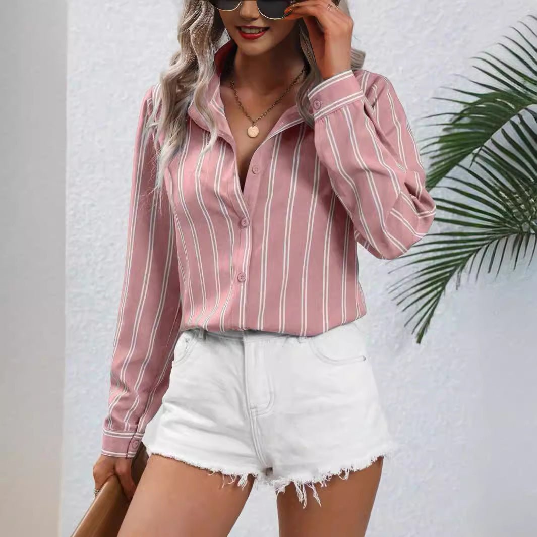 Commute Style Fashion Striped Loose Long Sleeve Shirt - PratSN
