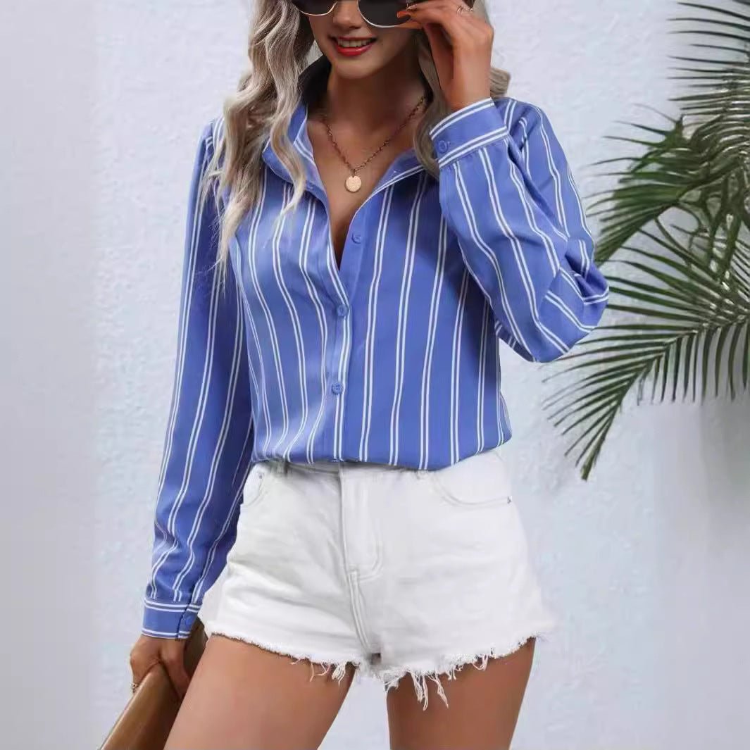 Commute Style Fashion Striped Loose Long Sleeve Shirt - PratSN