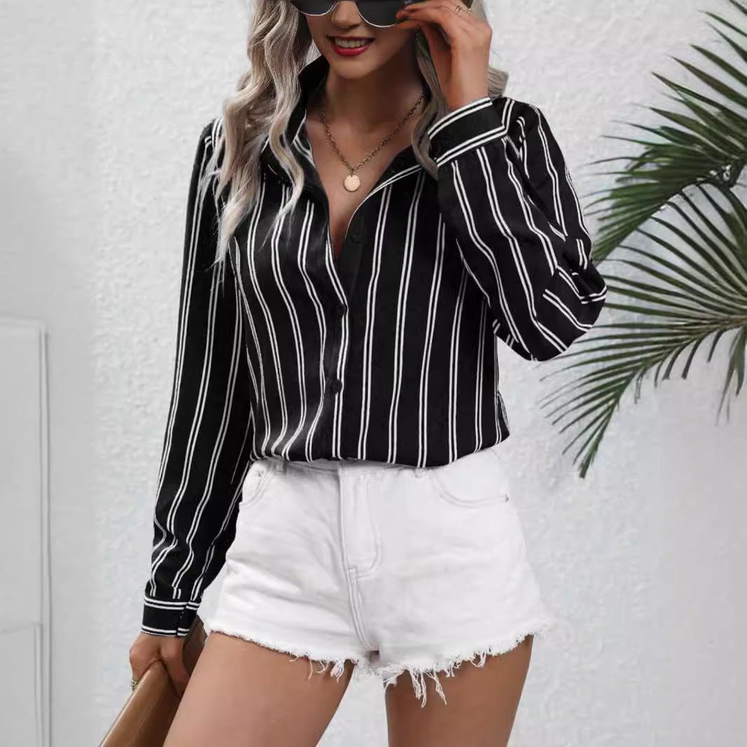 Commute Style Fashion Striped Loose Long Sleeve Shirt - PratSN