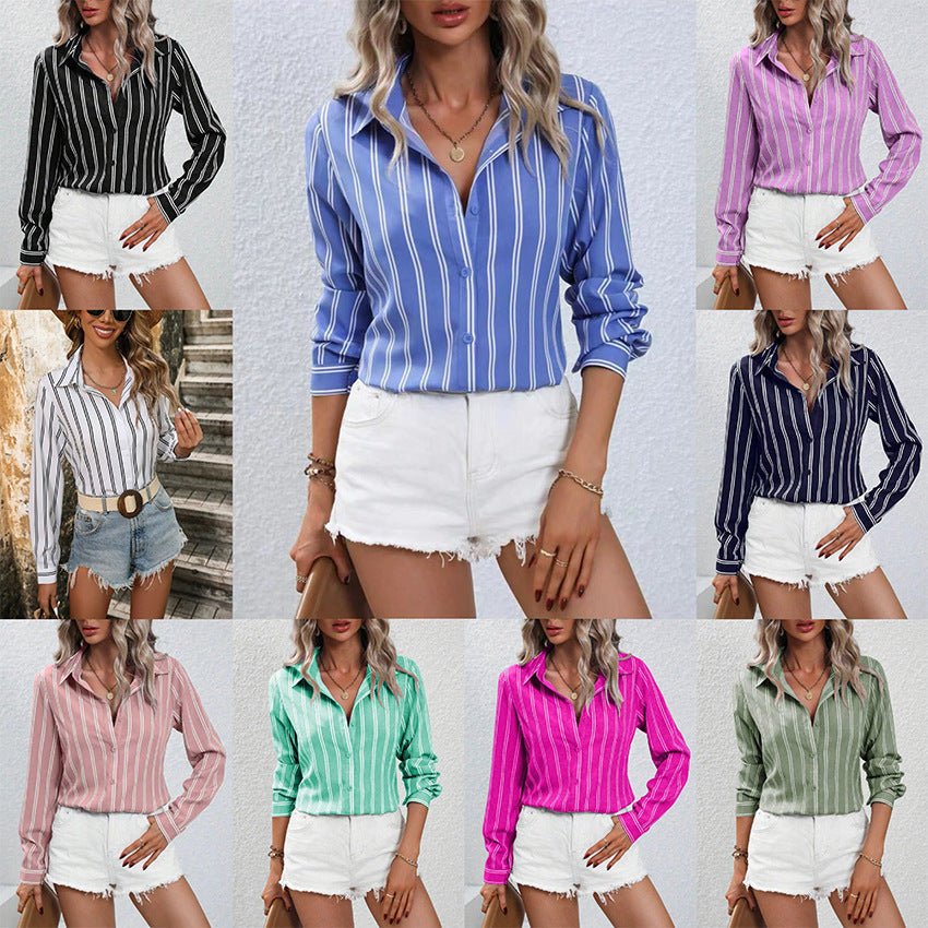 Commute Style Fashion Striped Loose Long Sleeve Shirt - PratSN