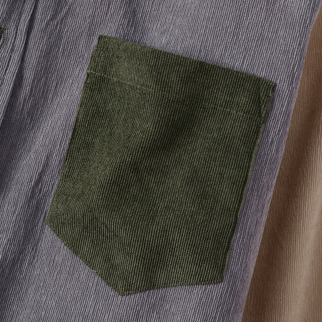Corduroy color block long sleeve chest pocket shirt - PratSN