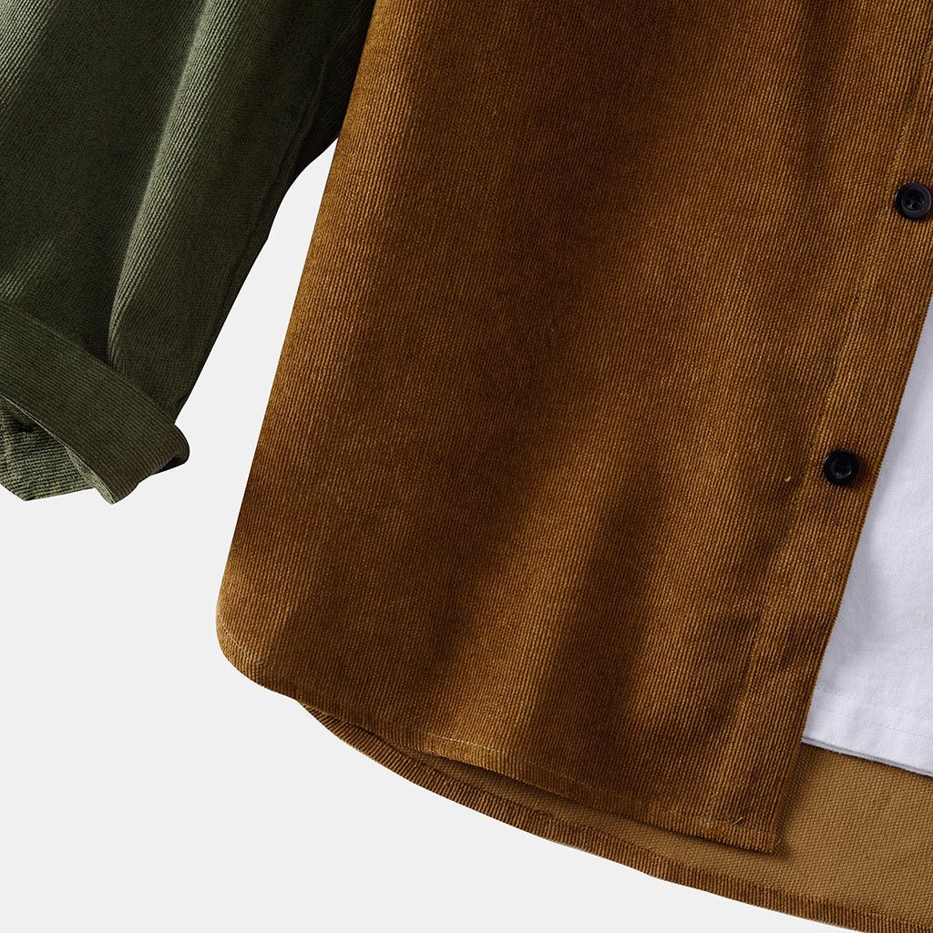 Corduroy color block long sleeve chest pocket shirt - PratSN
