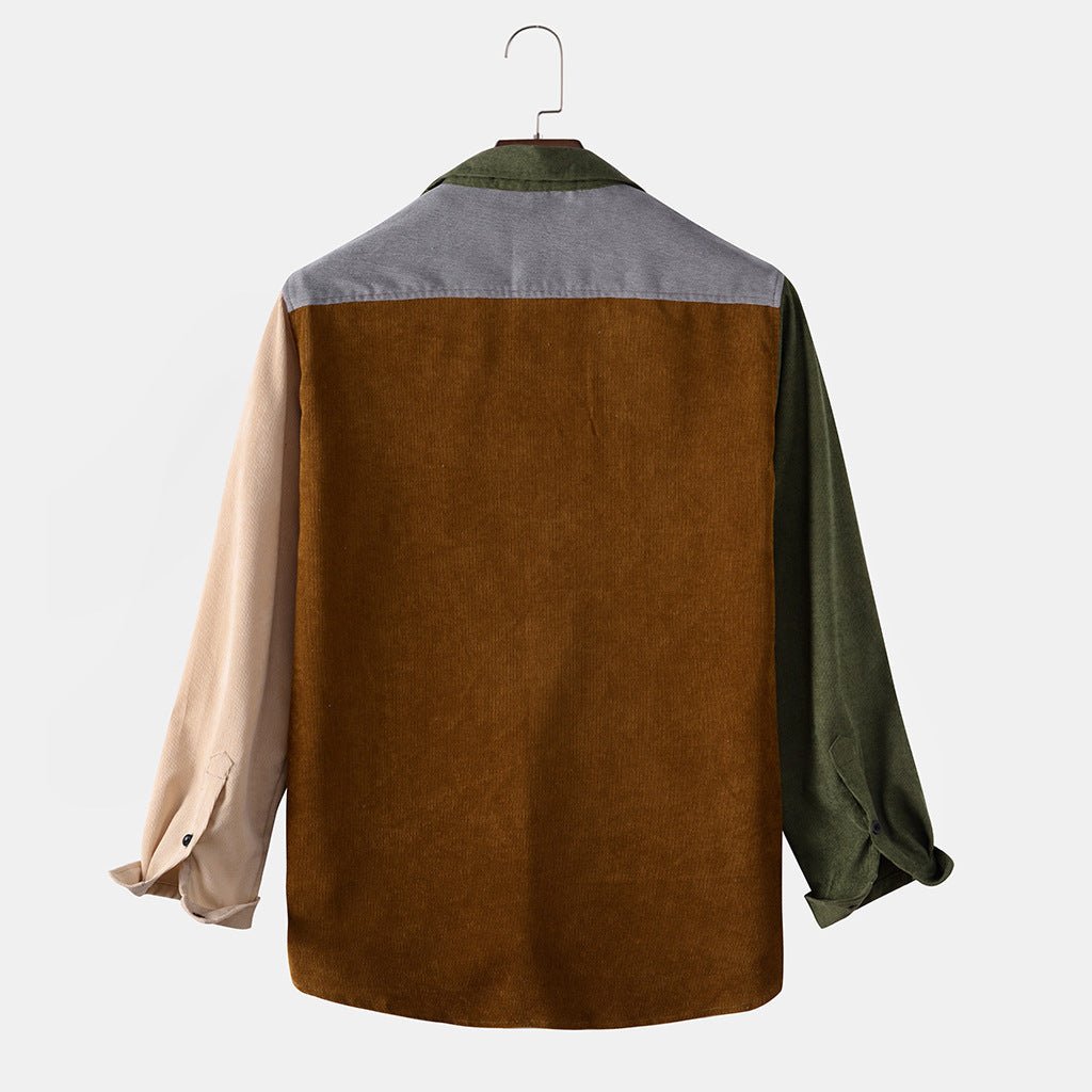 Corduroy color block long sleeve chest pocket shirt - PratSN