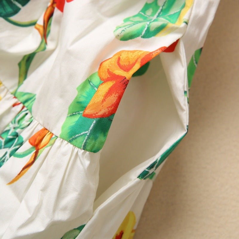Cotton Short Sleeve Floral Print Dress - PratSN