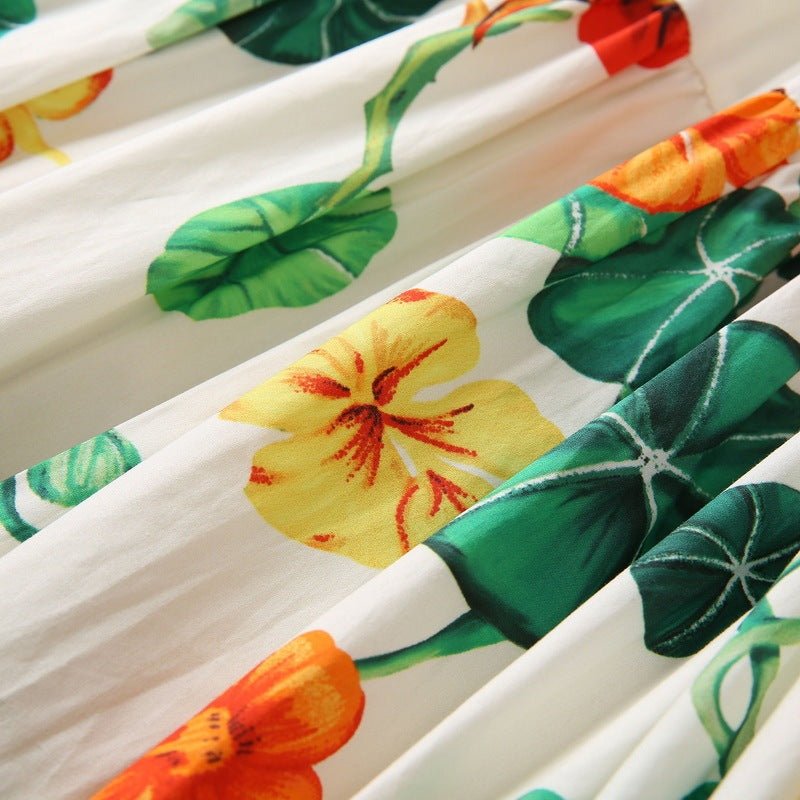 Cotton Short Sleeve Floral Print Dress - PratSN