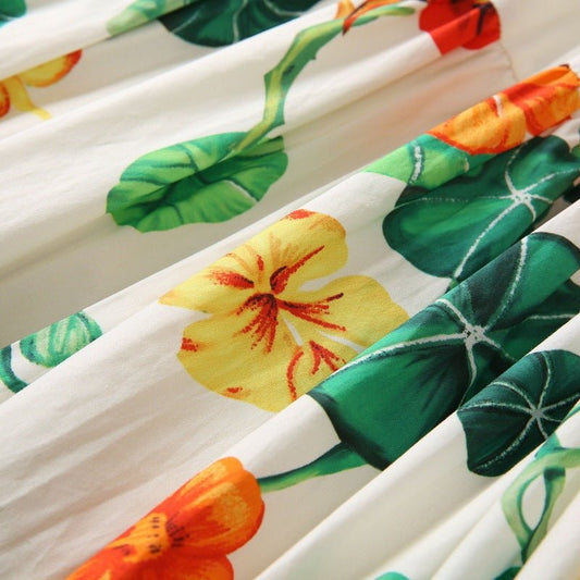 Cotton Short Sleeve Floral Print Dress - PratSN