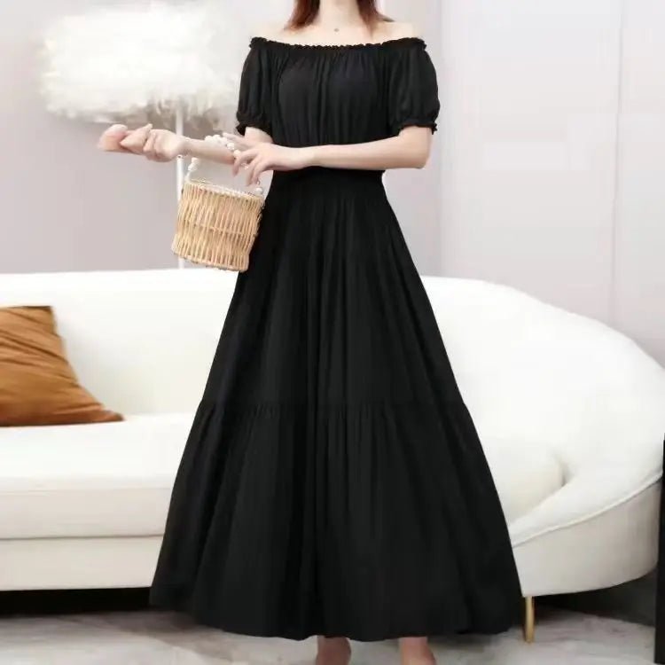 Cotton Silk floral Short sleeved Dress Beach vacation Summer Printed One neck Long Dresses - PratSN