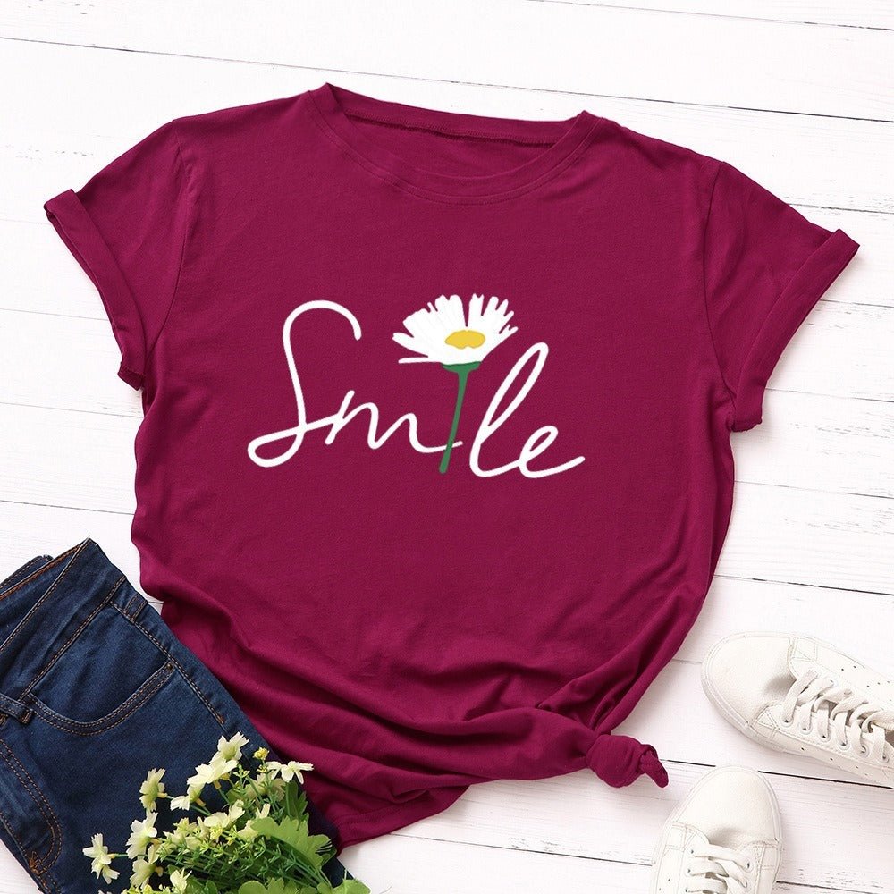 Creative Smile Printed T-shirt Short Sleeves - PratSN