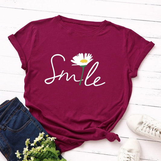 Creative Smile Printed T-shirt Short Sleeves - PratSN
